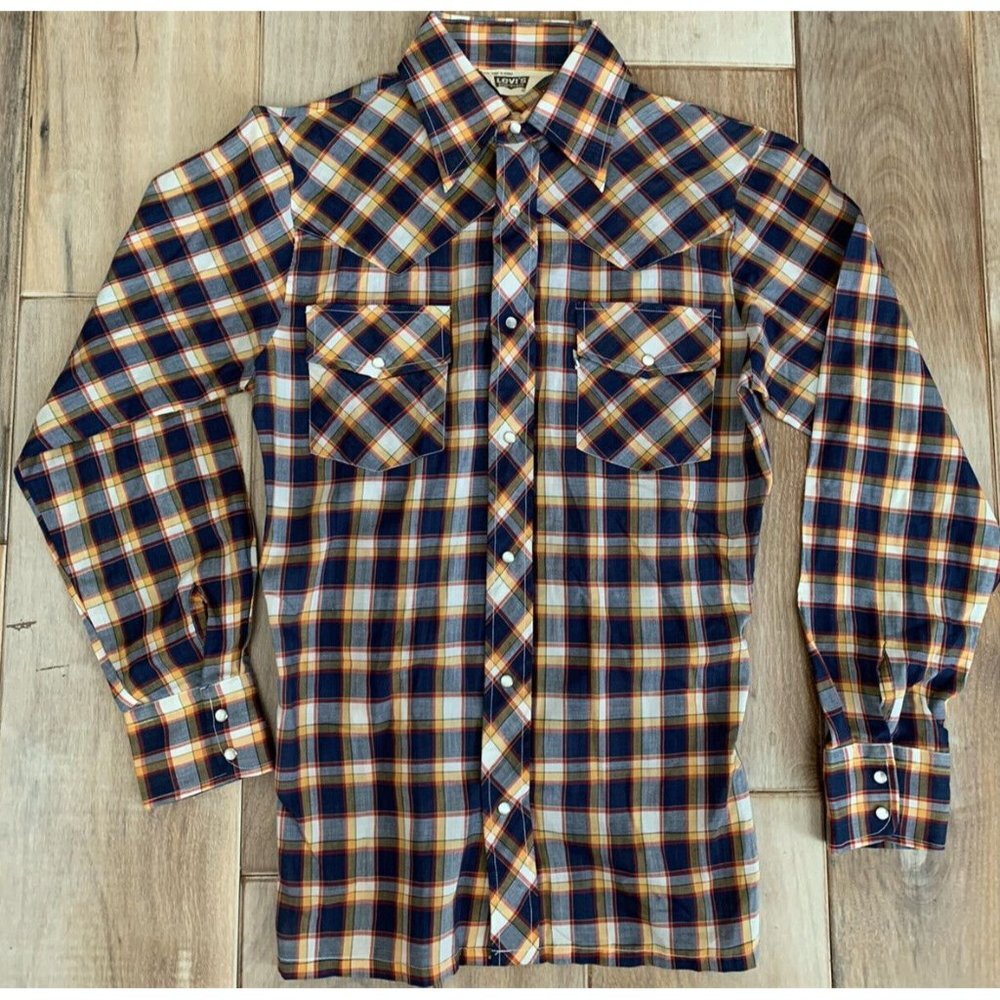 Vintage 1970s LEVI’S BIG E Levis Mens Womens Plaid Shirt Rockabilly Western Med